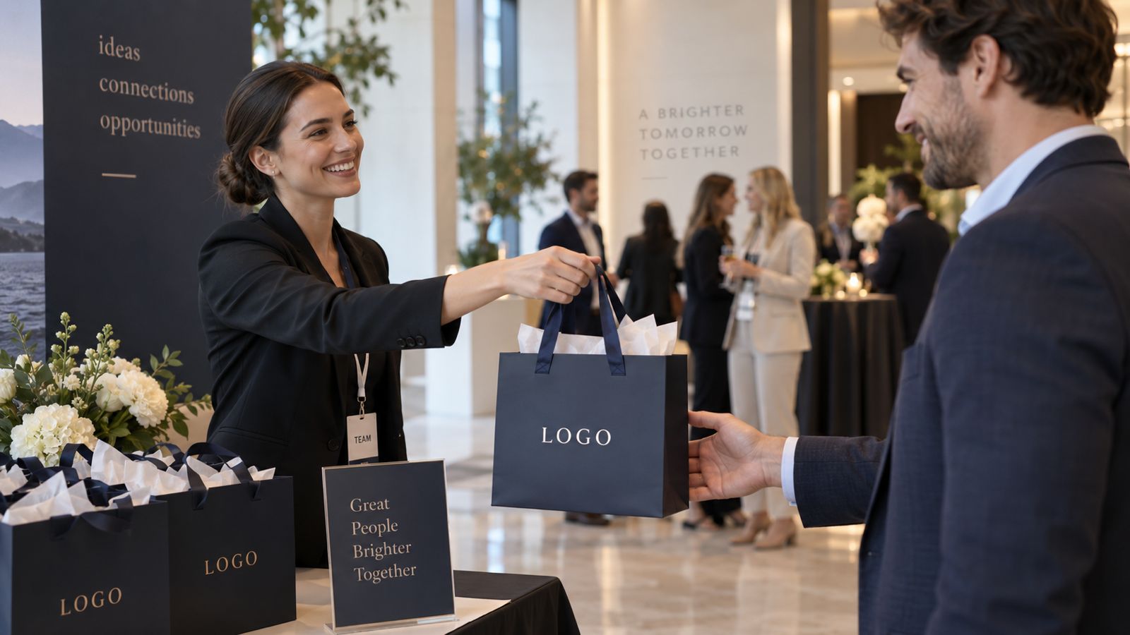 Entrega de un regalo corporativo en un evento